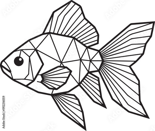 Geometric Line Art Goldfish, Minimalist Black and White Aquarium Fish Illustration