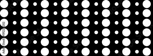 Black and white style Simple contrasting geometric fabric and paper seamless pattern Cute small modest white dots isolated on a black background Limited two-color palette