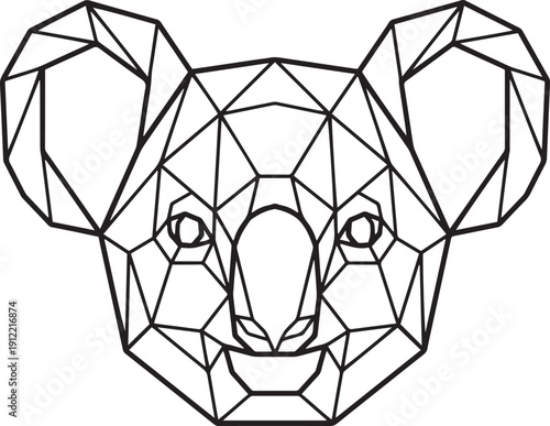 Geometric Koala Head Illustration - Minimalist Line Art