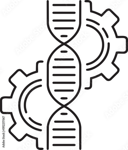 Fotografie DNA and Gears: An intricate design showing a DNA double helix entwined with gear icons, representing the intersection of genetic engineering and technological advancement
