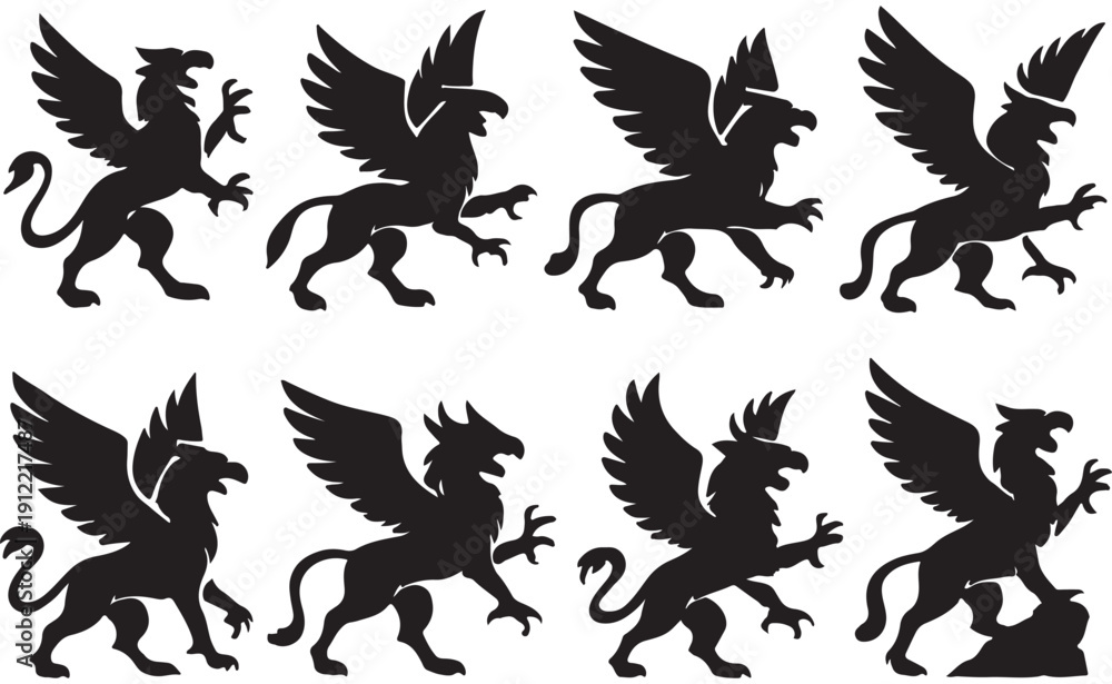 Fototapeta premium Griffin Mythical Creature Silhouette Icons
