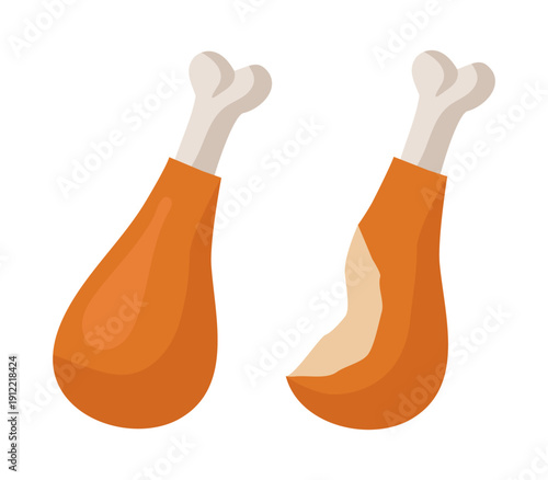 Baked chicken leg. Vector illustration isolated on a white background.