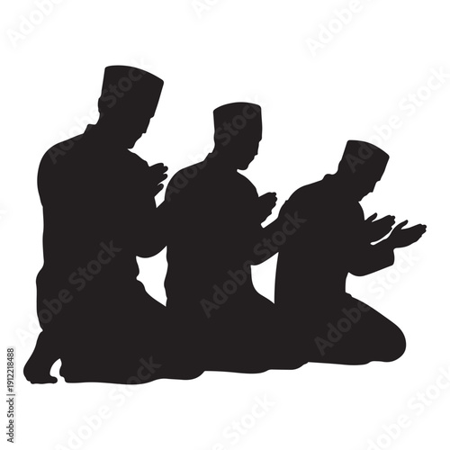 Muslim Men Praying Silhouette Illustration