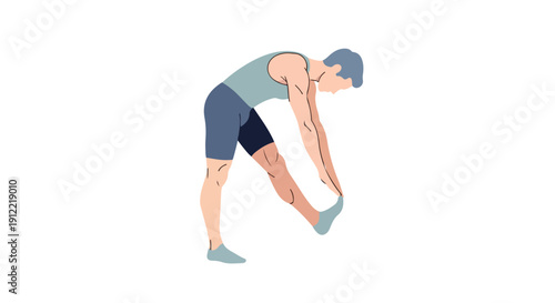 Illustration of a man stretching his leg against a plain white background.