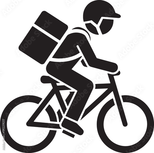 Delivery Rider Bicycle Silhouette Icon, Package and Food Transport