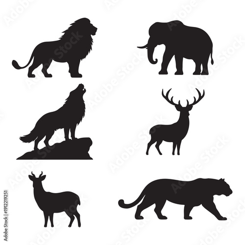 Wild Animal Silhouette Collection – Lion, Elephant, Wolf, Deer and Big Cat