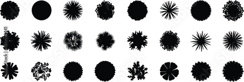 Black Tree Top View Silhouettes, Bushes and Shrubs Aerial Vector Set, Landscape Plan Icons for Garden Design Mapping Illustration
