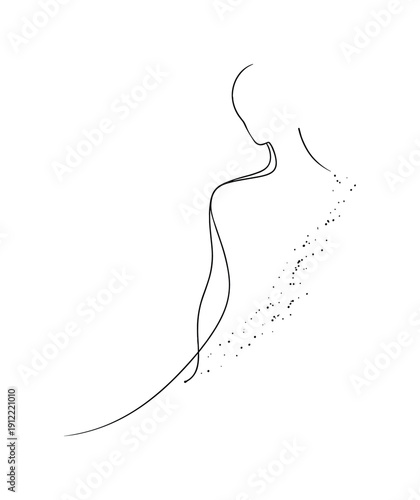 Minimalist Presence Outline. What Remains. Minimalistic one-line drawing of a subtle human outline partially dissolved,