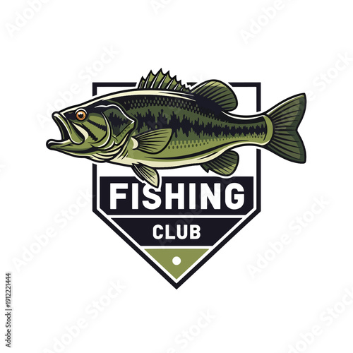 Dynamic Bass Fish Emblem for Fishing Club Logo Design Vector Illustration