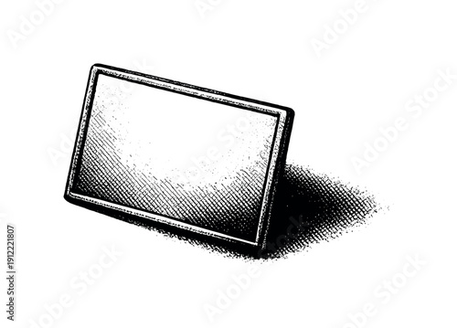 A small rectangular mirror tilted slightly downward, reflecting only blank space, isolated as the only object, depicted