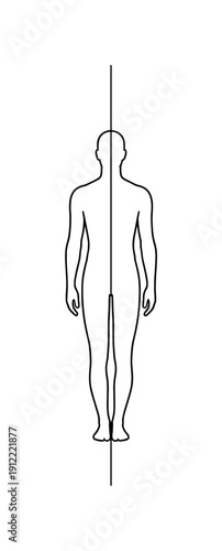 Core Perspective. Minimalistic one-line drawing human figure aligned with a single guiding line representing pure