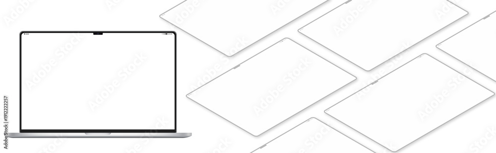 Foto Notebook Modern Silver- notch, camera, statusbar - mockup for app presentation -