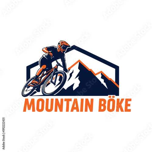 Dynamic Mountain Biking Illustration: Adventurous Cyclist Descending a Rugged Trail in Nature