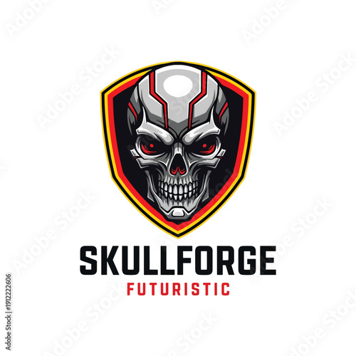 Futuristic Robotic Skull Emblem Design for Gaming or Tech Logos
