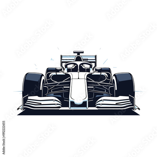 Dynamic Front View of a Modern Open-Wheel Racing Car Vector Illustration for Speed Competition