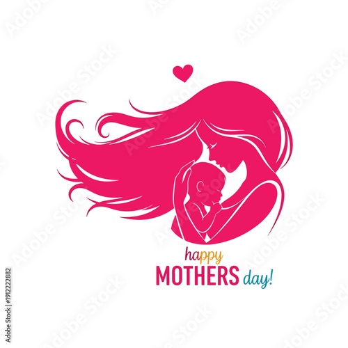 Joyful vector graphic of a mother and child embracing, symbolizing deep maternal love and celebration.