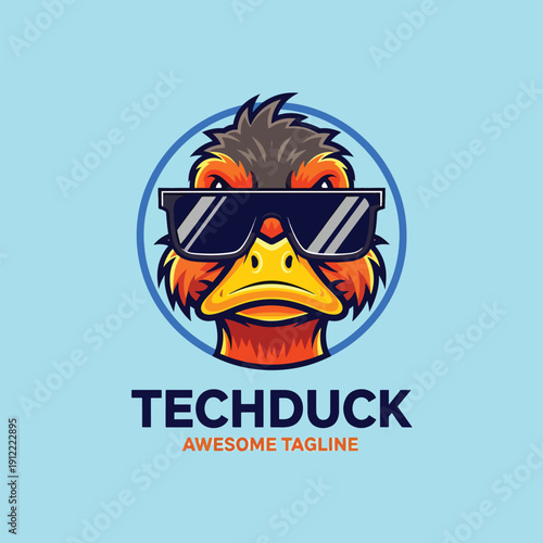 Cool Duck Mascot Illustration with Sunglasses for Technology Branding and Digital Design
