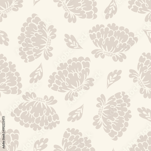 Neutral tossed damask style seamless floral pattern background. Beautiful hand drawn tonal backdrop. Elegant botanical repeat for wedding, engagement, celebration, gifting