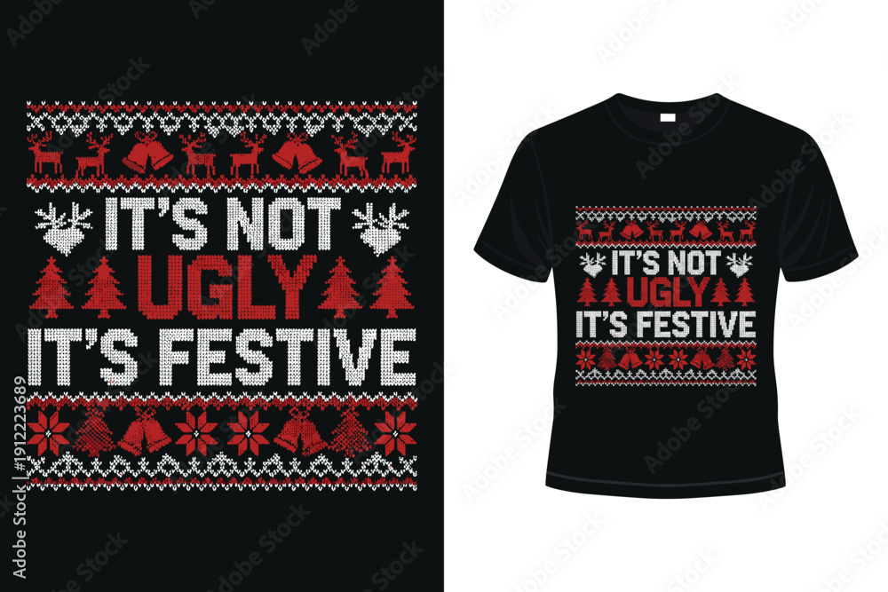 Fototapeta premium Funny Christmas t-shirt design with festive pattern and slogan