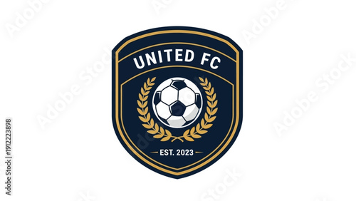 Soccer team logo with shield and laurels design for sports club branding.