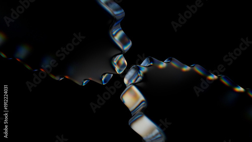 4K Abstract Dark Glass Gears with Chromatic Dispersion on Black Background