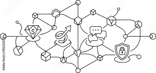 Decentralized Network Concept - Digital System Linking Finance, Communication, and Cyber Security