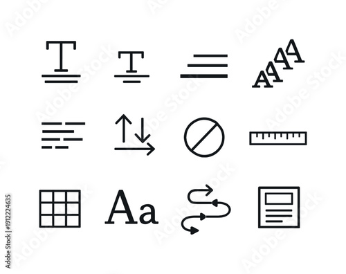 Typographic hierarchy. Line outline icon set of Typographic hierarchy: headline text size, subheading text, body text