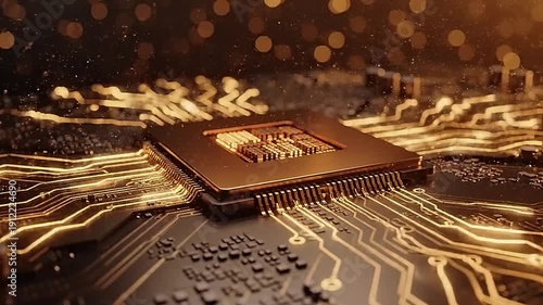 Central Processing Unit on Circuit Board with Golden Connections.