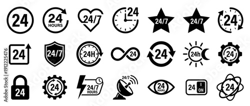 24/7 service icons set for customer support and availability
