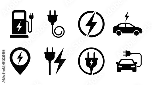Electric vehicle charging icons for sustainable energy solutions