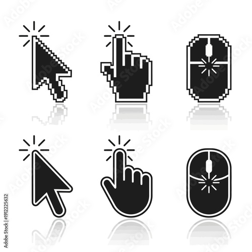 Modern computer cursor and mouse icons for digital design and technology