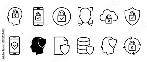 Secure data protection icons for safe online privacy and security