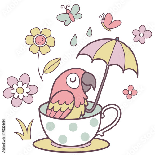 Creative SVG: Bashful Parrot with in a teacup in a Blooming Renewal colored Spring theme