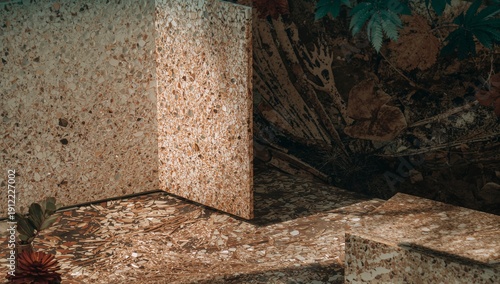 Light Shines on Textured Surfaces in a Natural Setting With Plants in the Bac...