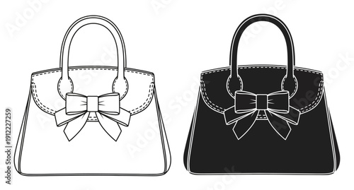 Handbags Outline Silhouette With Bow Detail White Background purse accessory