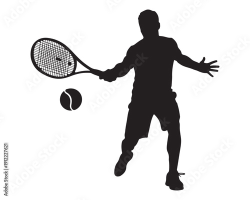Tennis player silhouette in action hitting a ball with racket