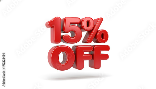Red 3 D 15 Percent Off Text discount sale