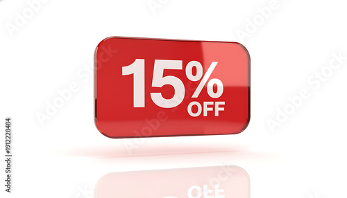 Red 15 percent off discount tag with reflection sale