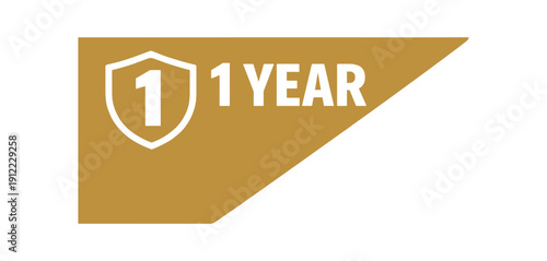 Flat vector corner callout sticker triangular corner label 1 YEAR simple white shield with 1 pictogram