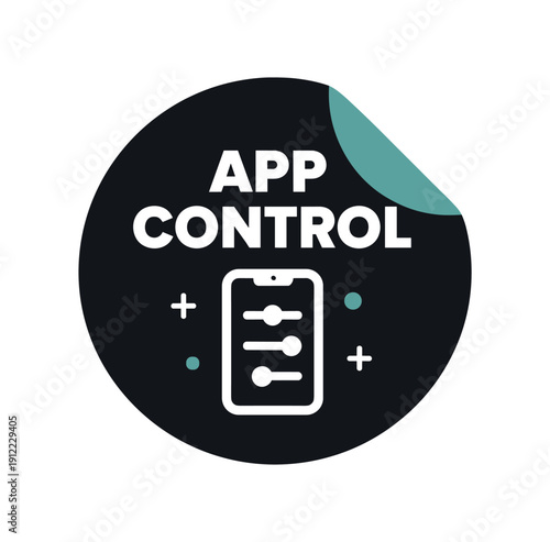 Flat vector sticker peel badge APP CONTROL simple white phone sliders