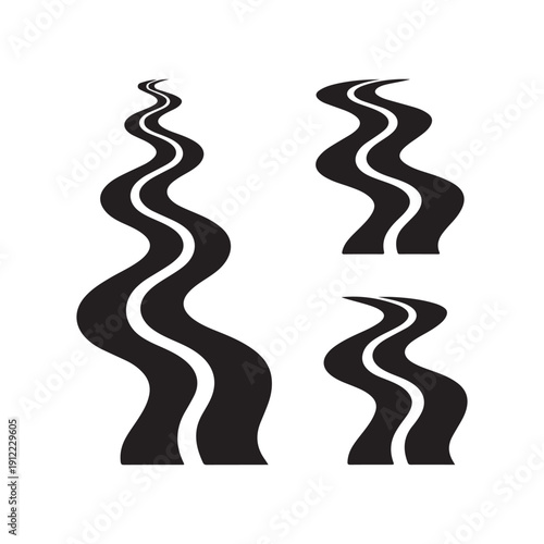Winding River Icon – Curved Water Flow Stream Silhouette Symbol for Nature and Landscape Design.