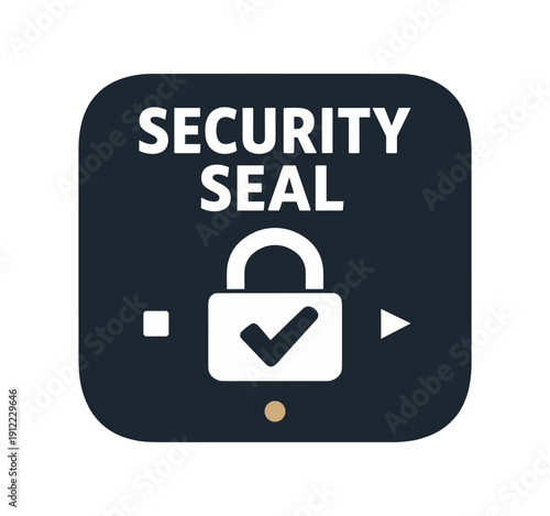 Flat vector badge () SECURITY SEAL simple white lock with checkmark tiny