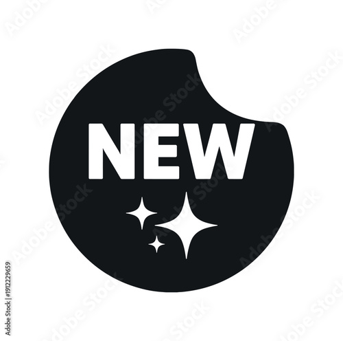 Flat vector sticker peel badge solid black sticker NEW simple white sparkle