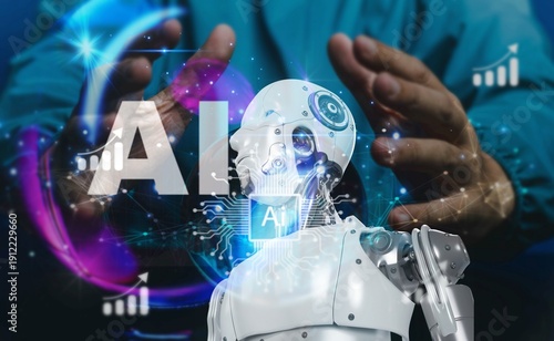 Wallpaper Mural Tech forecasting concept : Shining Ai tech icon display on magic crystal ball sphere with the colorful magic lighting ,Meaning of hope and beautiful world, Safety Ai system ethic and control Torontodigital.ca