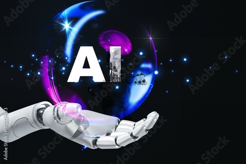 Wallpaper Mural Tech forecasting concept : Shining Ai tech icon display on magic crystal ball sphere with the colorful magic lighting ,Meaning of hope and beautiful world, Safety Ai system ethic and control Torontodigital.ca