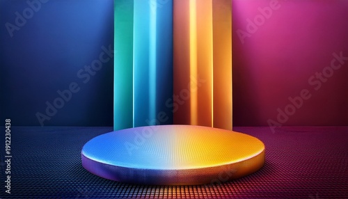 colourful podium with lighting stand wall scene colourful podium background geometric shape for product display presentation minimal scene for mockup products stage showcase promotion display
