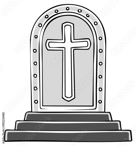 Christian Cross Tombstone Monument with Steps