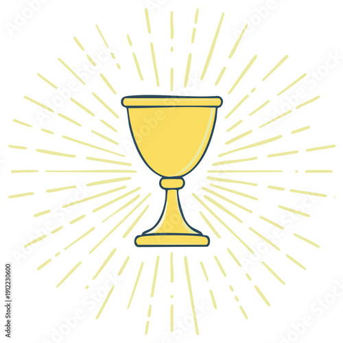 Golden chalice with sunburst, illustration on white background