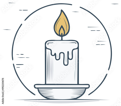 Illustration of a burning candle within a decorative circular frame