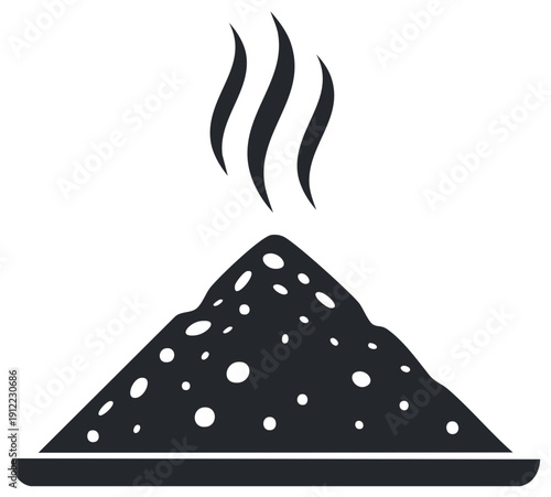 Vector icon of a hot steaming pile of compost, soil, or grain on a serving tray